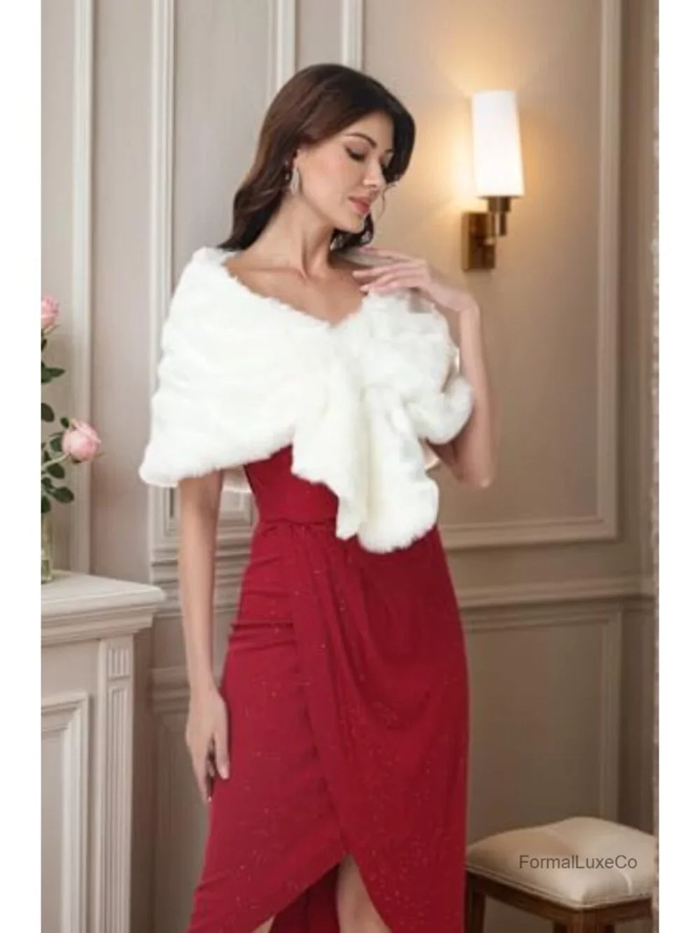 Faux Fur Shawl Wrap Long Women Faux Fur Stole Scarf Winter Neck Warmer
